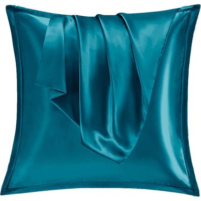 Vielit 2er Set Satin Kissenbezug 65x65 cm mit Reißverschluss, Teal - Luxuriöser
