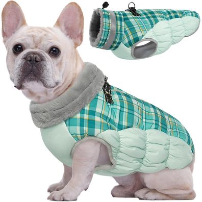Kuoser Winter Hundejacke Grün Plaid für mittelgroße Hunde - Wasserdicht