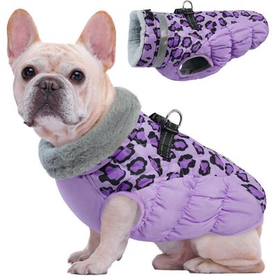 Kuoser Winter Hundejacke Lila Leopard für mittelgroße Hunde - Wasserdicht