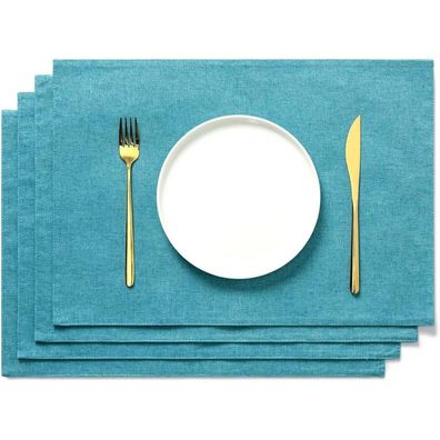 Aoksunova Platzset Stoff 4er Set Türkis Tischset Platzdeckchen 48 x 33 cm Cd-18