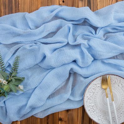 Aoksunova Tischläufer Musselin 4m x 80cm, Käsetuch Dekostoff Hellblau für