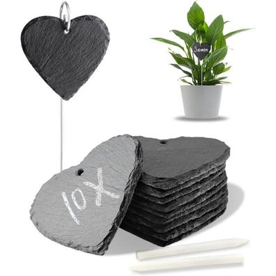 Wlwnwft Schiefer Pflanzenschilder mit Metallstab, 10er Set, wetterfest