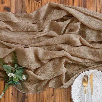 Aoksunova Musselin Tischläufer Braun 4m x 80cm - Romantische Dekoration für