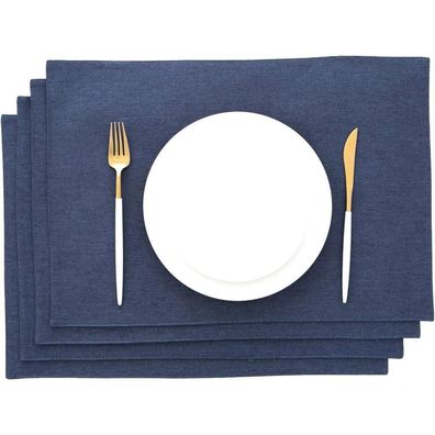 Aoksunova Platzset Stoff Dunkelblau 4er Set Tischset Platzdeckchen 48 x 33 cm