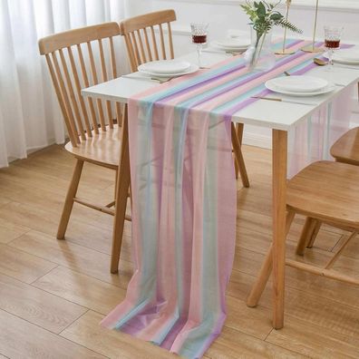 Aoksunova Chiffon Tischläufer Regenbogen Tüll Table Runner, 70 x 300 cm