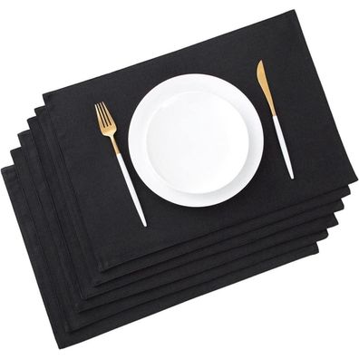 Aoksunova Tischset Abwaschbar 6er Set Platzset Stoff Tisch Untersetzer Schwarz
