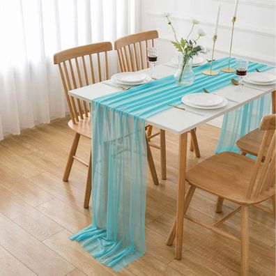 Aoksunova Tischläufer Chiffon Türkis Organza Tüll 3m x 70cm Himmelblau-14