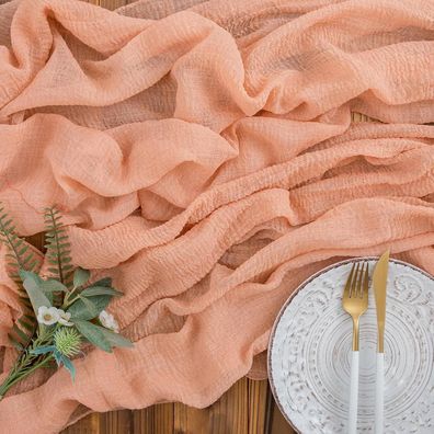 Aoksunova Musselin Tischläufer Hellbraun 80cm x 3m - Romantische Boho Deko für