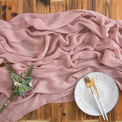 Aoksunova Tischläufer Musselin Vintage 4m x 80cm, Altrosa, für Hochzeiten und