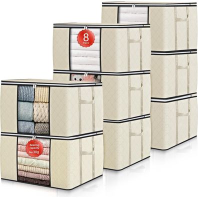 GoMaihe 8er Set 90L Aufbewahrungstaschen mit Deckel und verstärkten Griffen