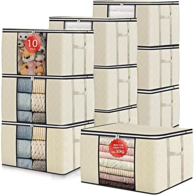GoMaihe 90L Aufbewahrungstasche 10 Stück, Aufbewahrungsbox mit Deckel