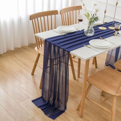 Aoksunova Chiffon Tischläufer Dunkelblau Organza Tüll Stoff 3m x 70cm Dekostoff