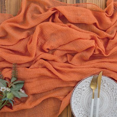 Aoksunova Tischläufer Musselin Terracotta 80x300cm - Hochzeitsdeko im Boho-Stil