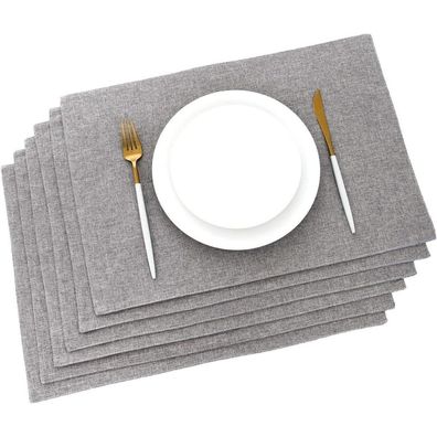 Aoksunova Tischsets Abwaschbar 6er Set Hellgrau Stoff Platzset Platzdeckchen
