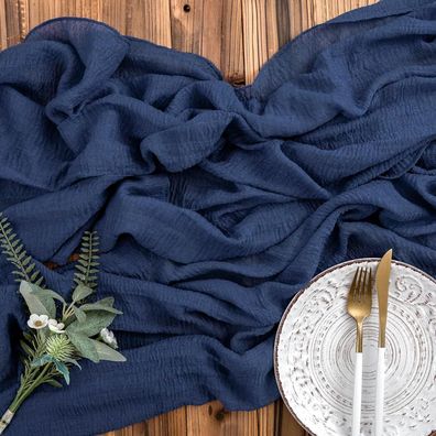 Aoksunova Tischläufer Musselin Blau 4m x 80cm, Hochzeit, Käsetuch Stoff