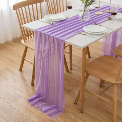 Aoksunova Chiffon Tischläufer Lila Flieder 300x70cm - Waschbar, Elegant