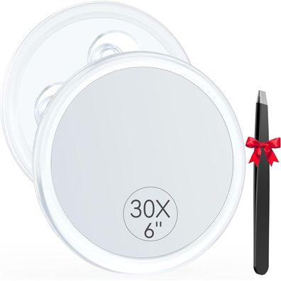 Auxmir 30X Vergrößerungsspiegel 15cm mit 3 Saugnäpfen, ideal für Bad und Reisen