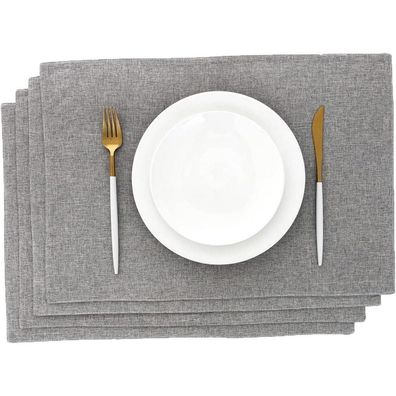 Aoksunova Platzset Stoff Grau 33 x 48 cm - 4er Set, abwaschbar und pflegeleicht