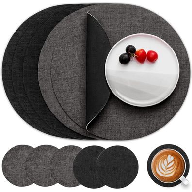 Myir JUN Tischsets Abwaschbar Leder, Doppelseitige Platzsets Rund Ø 36cm, 6er