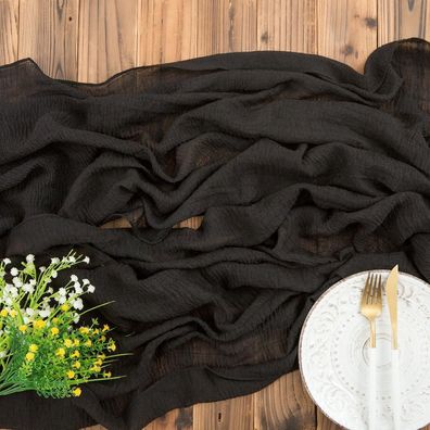 Aoksunova Tischläufer Schwarz Musselin Stoff 300 x 80cm Käsetuch, 400 x 80 cm
