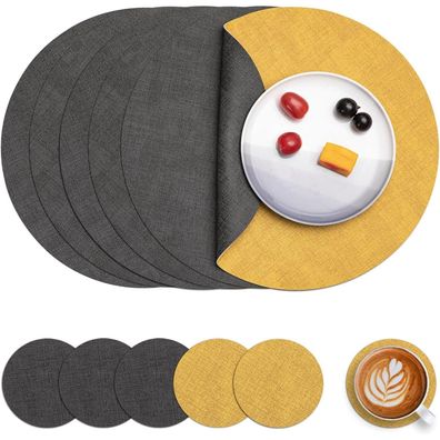 Myir JUN Tischsets Abwaschbar Lederoptik, Rund Ø 36cm, Doppelseitig, 6er Set