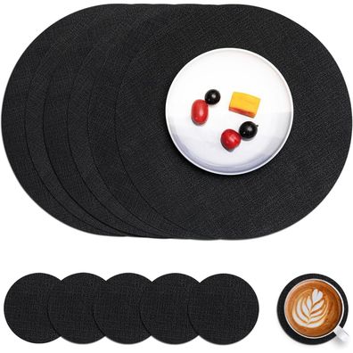 Myir JUN Tischsets & Untersetzer, abwaschbar, rund Ø 36cm, 6er Set, Kunstleder