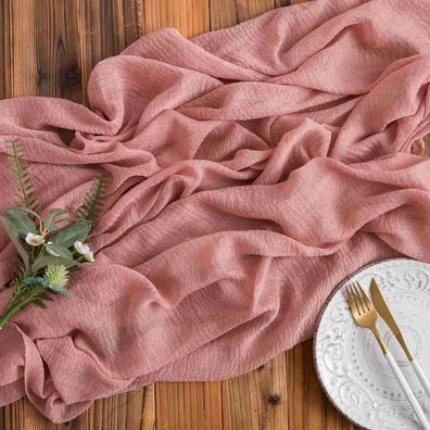 Aoksunova Rustikaler Musselin Tischläufer Altrosa 2,8m x 80cm - Boho & Hochzeit