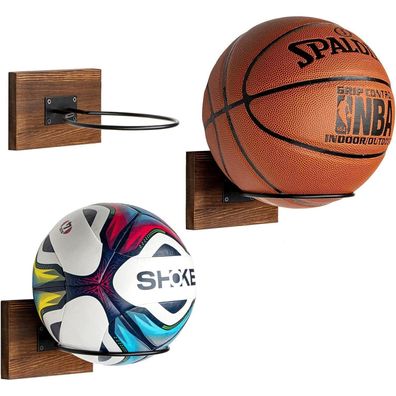 PUERSI Ballhalterung Wand (3er-Set) - Rustikal Braun, für Basketball, Fußball