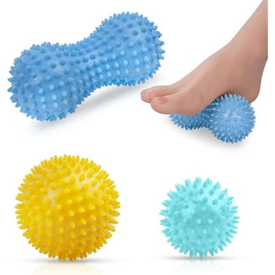 URAQT Massagebälle Faszienball Set, 3er Igelball Set mit Noppen für Rücken