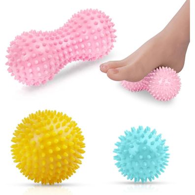 URAQT Massagebälle Faszienball Set, 3er Igelball mit Noppen für Rücken, Beine