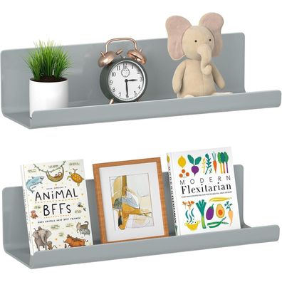 WELDUN Schweberegale, 2er Set Wandregale aus Kunststoff, Grau, Bilderleiste für
