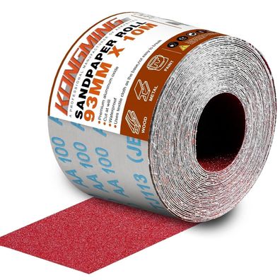 Kongming Schleifpapier Rolle 93 mm x 10 m, Körnung 100 (P100) - Vielseitig für