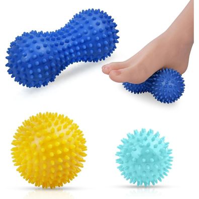 URAQT Massagebälle Faszienball Set, 3er Igelball Set mit Noppen für Rücken