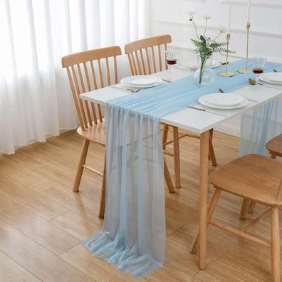 Aoksunova Tischläufer Blau 75 x 400 cm Chiffon Tüll Dekostoff für Hochzeit