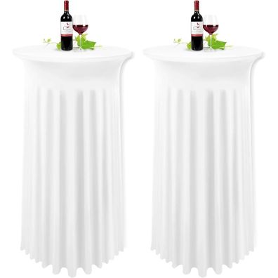 Ymhpride 2x Weiße Cocktail Spandex Stretch Tischdecke mit Rock, 60x110cm Rund