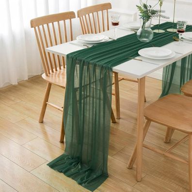 Aoksunova Tischläufer Chiffon Dunkelgrün 3m x 70cm - Elegante Tischdeko für