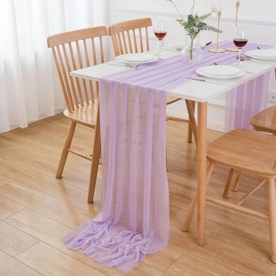 Aoksunova Chiffon Tischläufer Lila/Altrosa, 70 x 300 cm - Elegante Hochzeitsdeko