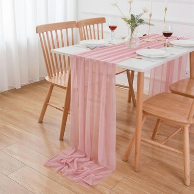 Aoksunova Chiffon Tischläufer Altrosa 300 x 70cm - Waschbar, elegant für