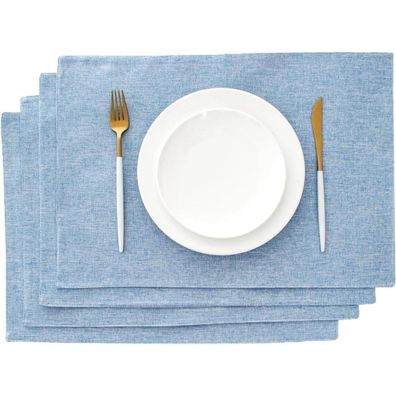 Aoksunova Platzset Stoff Hellblau 4er Set 33 x 48 cm Abwaschbar