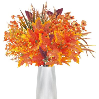 SHEPIN 8 Bündel Künstliche Herbstdeko, Herbststrauß mit Eukalyptus