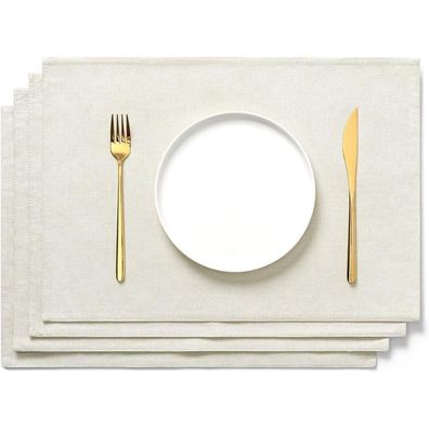 Aoksunova Platzset Stoff Tischset Beige 33 x 48 cm Platzdeckchen 4er Set