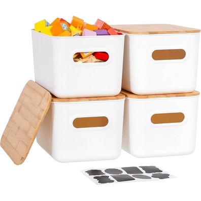 Kerhouze 4er Aufbewahrungsboxen mit Bambus Deckel, stapelbar, mit Griffen, 6.5L