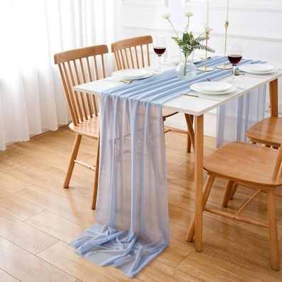 Aoksunova Chiffon Tischläufer Blau 70x300 cm - Elegant und Waschbar für