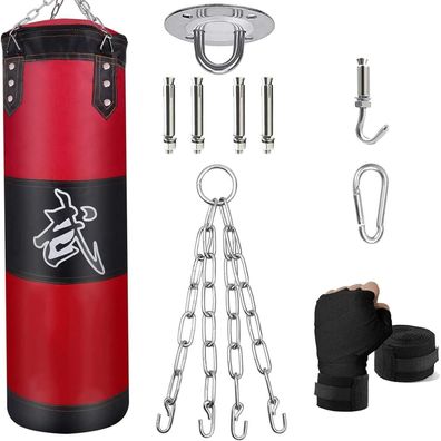 Zeruidm Boxsack Set Heavy Duty, Ungefüllt, 120cm Rot, mit Boxbandagen