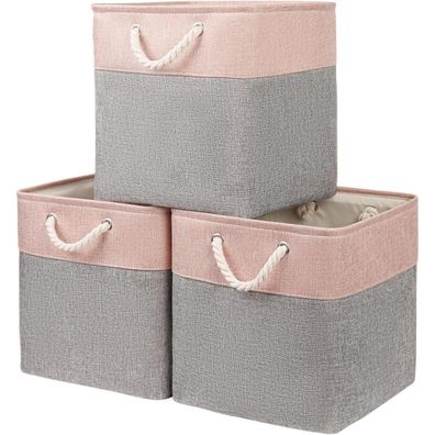 Mangata Aufbewahrungsbox Stoff, 3er Pack, 33 x 38 x 33 cm, Grau Pulver