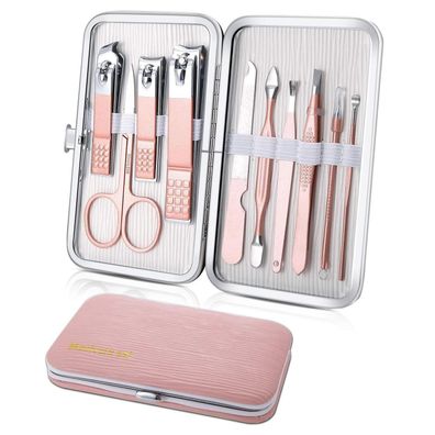 Keiby Citom Maniküre & Pediküre Set 10-teilig, Nagelpflege Kit mit Etui, Rosa