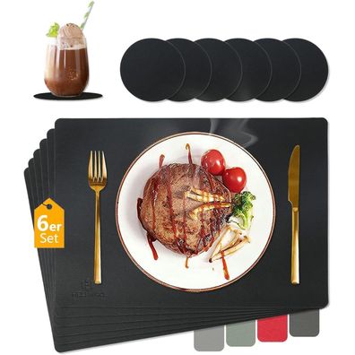 HELI MIAO Tischsets Abwaschbar Leder 6er Set mit Untersetzern, Hitzebeständig