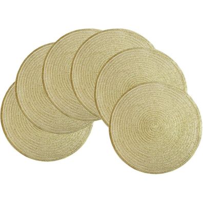 SHACOS 6er Set Runde Platzsets Gold, 38 cm, Abwaschbar und Hitzebeständig