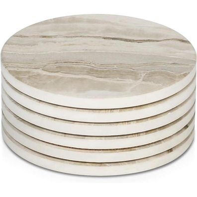 LIFVER Untersetzer 6er Set im Marmor-Stil, saugfähige Keramik Untersetzer mit