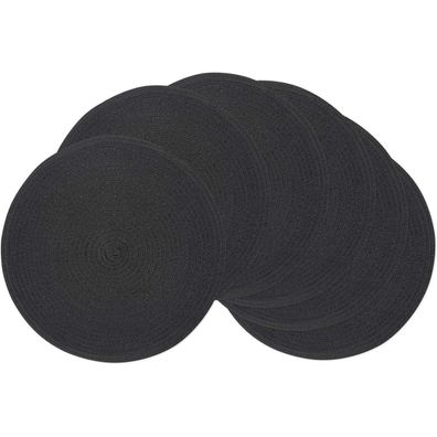 SHACOS 6er Set Tischsets Rund Schwarz Abwaschbar Hitzebeständig, 38 cm